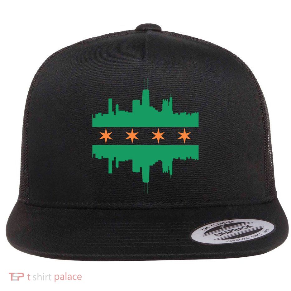 Chicago Irish Skyline St Patricks Day Flag Gift Flatbill Hat