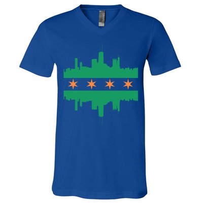 Chicago Irish Skyline St Patricks Day Flag Gift V-Neck T-Shirt