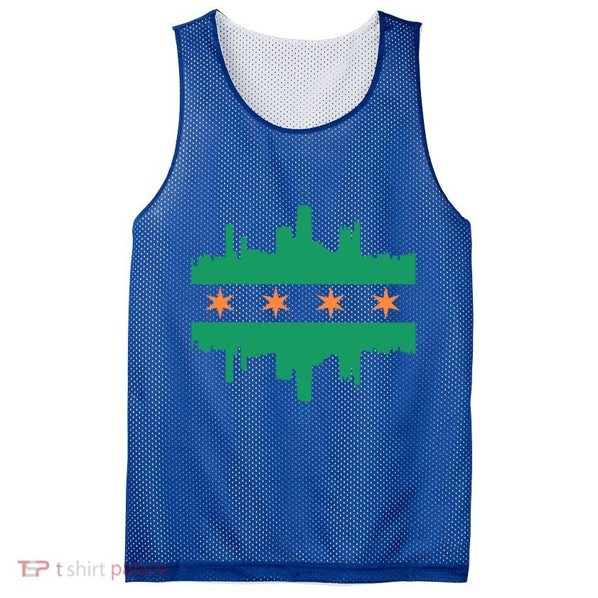 Chicago Irish Skyline St Patricks Day Flag Gift Mesh Reversible Basketball Jersey Tank