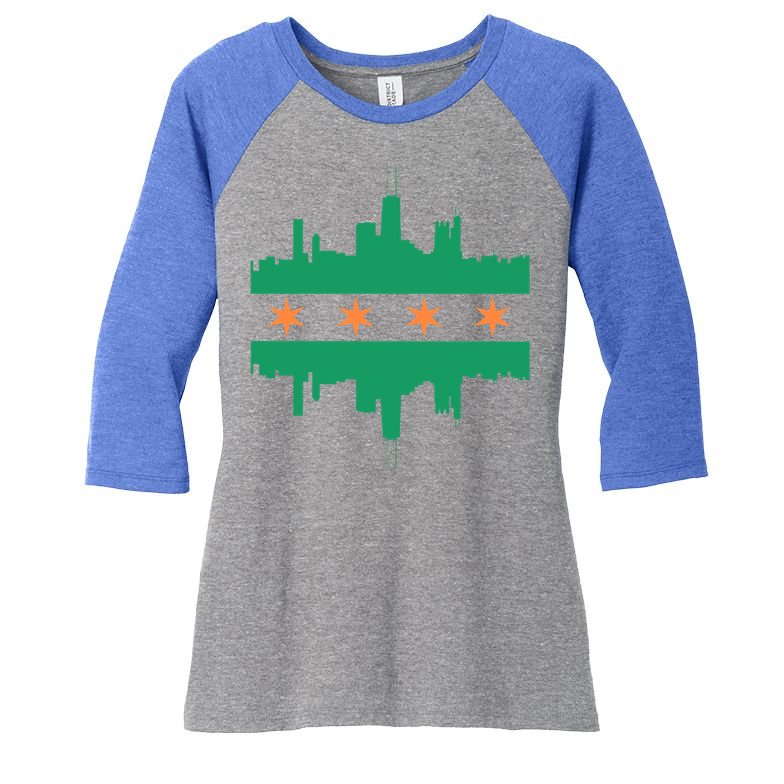 Chicago Irish Skyline St Patricks Day Flag Gift Women's Tri-Blend 3/4-Sleeve Raglan Shirt