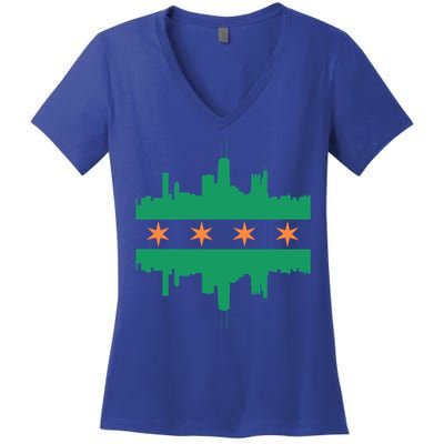 Chicago Irish Skyline St Patricks Day Flag Gift Women's V-Neck T-Shirt
