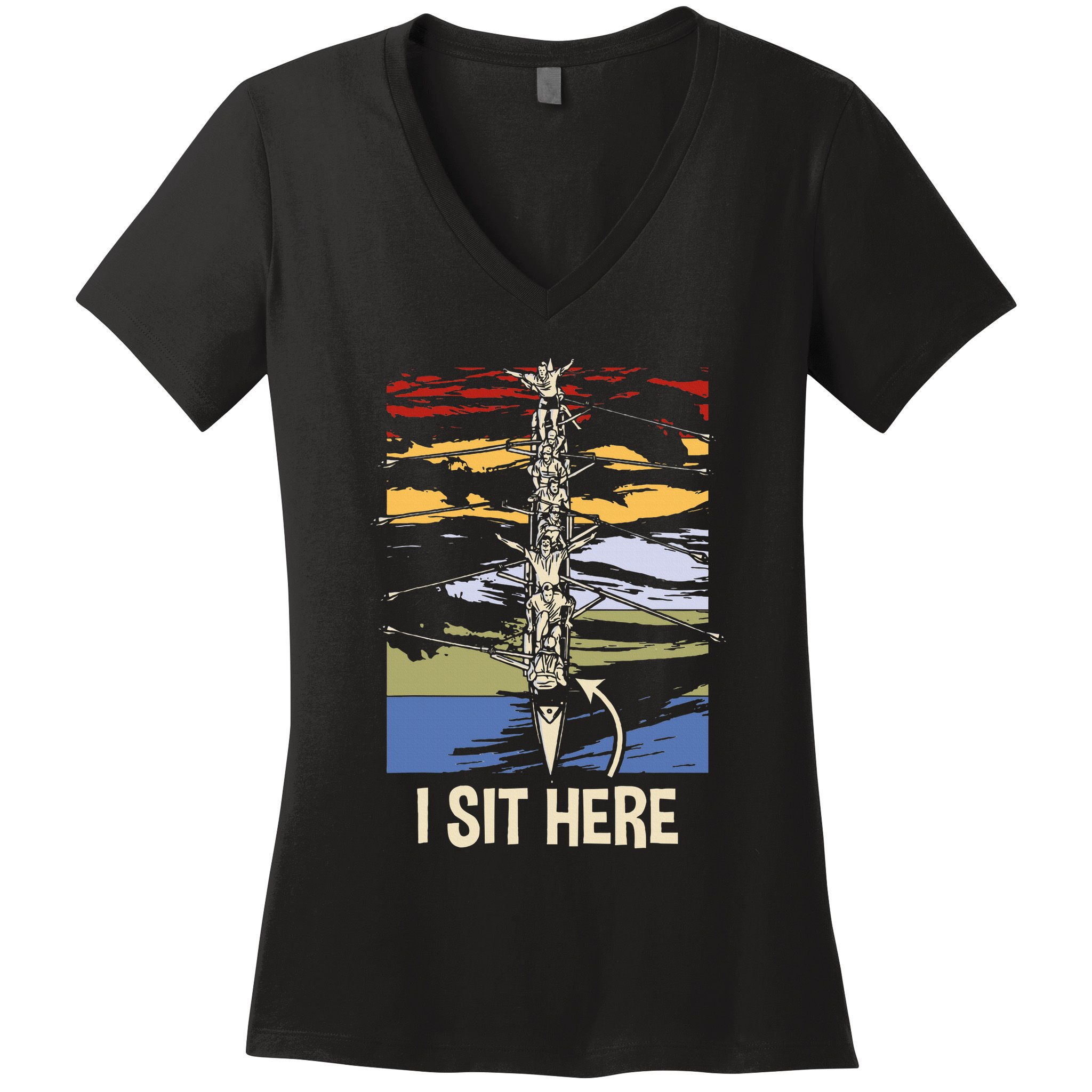 Coxswain I Sit Here Funny Vintage Rowing Coxswain Women's V-Neck T-Shirt
