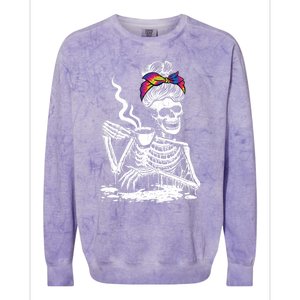 Coffee Ing Skeleton Lazy Diy Halloween Messy Bun Hair Gift Colorblast Crewneck Sweatshirt