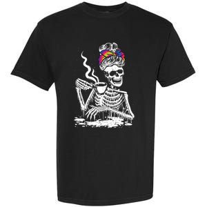 Coffee Ing Skeleton Lazy Diy Halloween Messy Bun Hair Gift Garment-Dyed Heavyweight T-Shirt