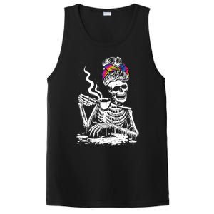 Coffee Ing Skeleton Lazy Diy Halloween Messy Bun Hair Gift PosiCharge Competitor Tank