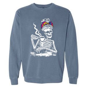 Coffee Ing Skeleton Lazy Diy Halloween Messy Bun Hair Gift Garment-Dyed Sweatshirt