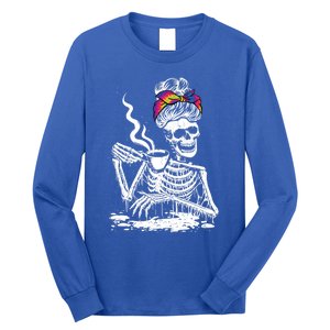 Coffee Ing Skeleton Lazy Diy Halloween Messy Bun Hair Gift Long Sleeve Shirt