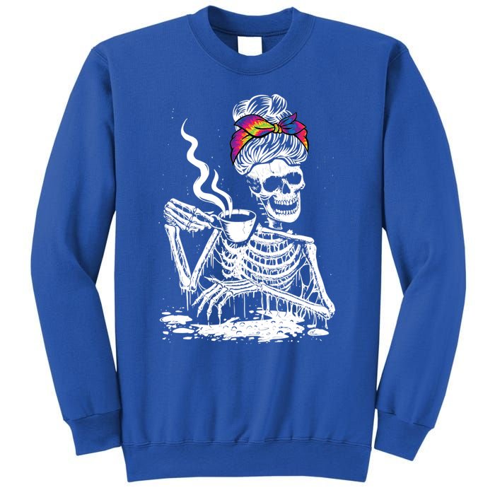 Coffee Ing Skeleton Lazy Diy Halloween Messy Bun Hair Gift Sweatshirt