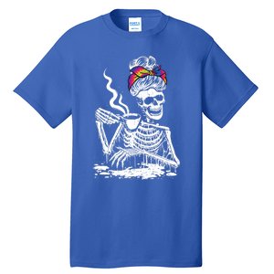 Coffee Ing Skeleton Lazy Diy Halloween Messy Bun Hair Gift Tall T-Shirt