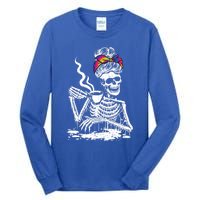 Coffee Ing Skeleton Lazy Diy Halloween Messy Bun Hair Gift Tall Long Sleeve T-Shirt