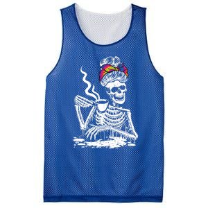 Coffee Ing Skeleton Lazy Diy Halloween Messy Bun Hair Gift Mesh Reversible Basketball Jersey Tank