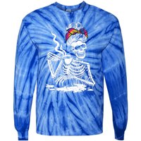 Coffee Ing Skeleton Lazy Diy Halloween Messy Bun Hair Gift Tie-Dye Long Sleeve Shirt