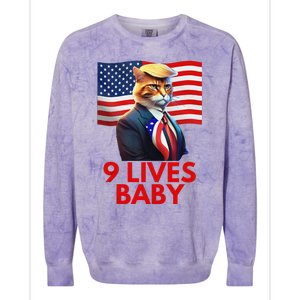 Cat In Suite With Trump Hair American Flag Nine Lives Baby Gift Colorblast Crewneck Sweatshirt