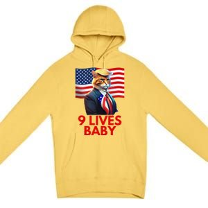 Cat In Suite With Trump Hair American Flag Nine Lives Baby Gift Premium Pullover Hoodie