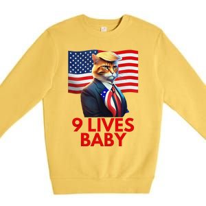 Cat In Suite With Trump Hair American Flag Nine Lives Baby Gift Premium Crewneck Sweatshirt