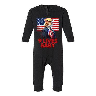 Cat In Suite With Trump Hair American Flag Nine Lives Baby Gift Infant Fleece One Piece