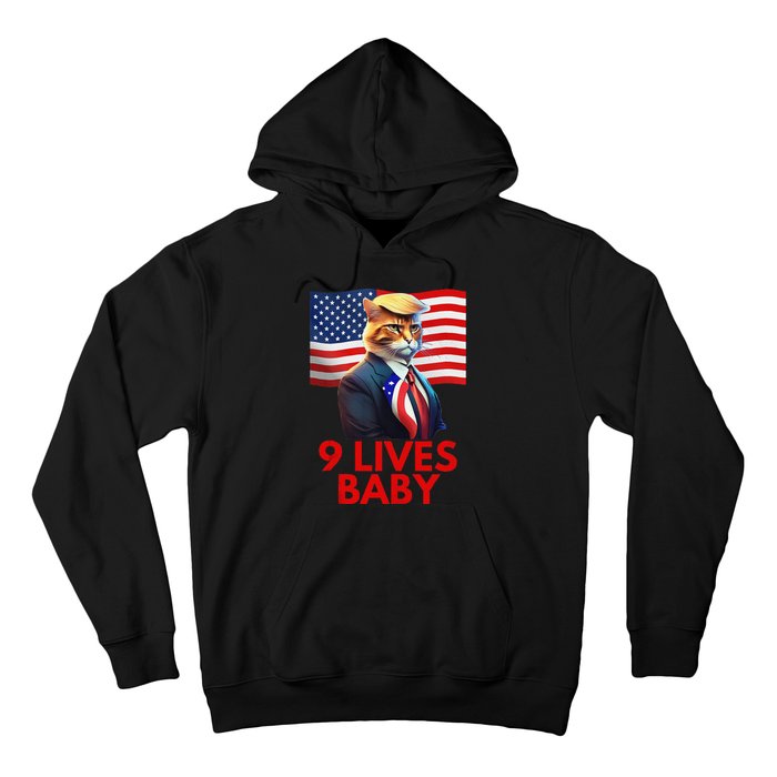 Cat In Suite With Trump Hair American Flag Nine Lives Baby Gift Hoodie