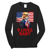 Cat In Suite With Trump Hair American Flag Nine Lives Baby Gift Long Sleeve Shirt