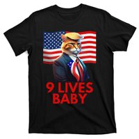 Cat In Suite With Trump Hair American Flag Nine Lives Baby Gift T-Shirt