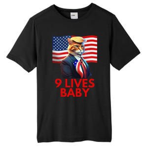 Cat In Suite With Trump Hair American Flag Nine Lives Baby Gift Tall Fusion ChromaSoft Performance T-Shirt