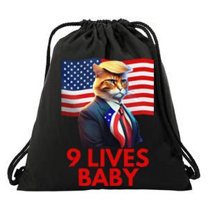 Cat In Suite With Trump Hair American Flag Nine Lives Baby Gift Drawstring Bag