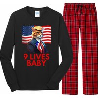 Cat In Suite With Trump Hair American Flag Nine Lives Baby Gift Long Sleeve Pajama Set