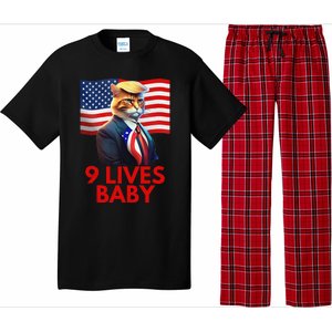 Cat In Suite With Trump Hair American Flag Nine Lives Baby Gift Pajama Set