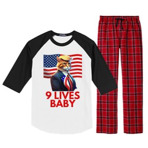 Cat In Suite With Trump Hair American Flag Nine Lives Baby Gift Raglan Sleeve Pajama Set