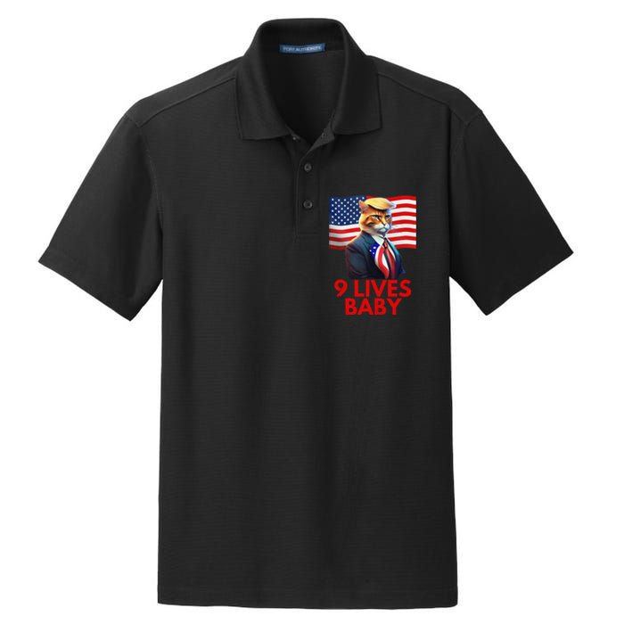 Cat In Suite With Trump Hair American Flag Nine Lives Baby Gift Dry Zone Grid Polo