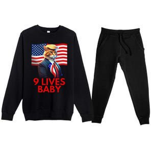 Cat In Suite With Trump Hair American Flag Nine Lives Baby Gift Premium Crewneck Sweatsuit Set