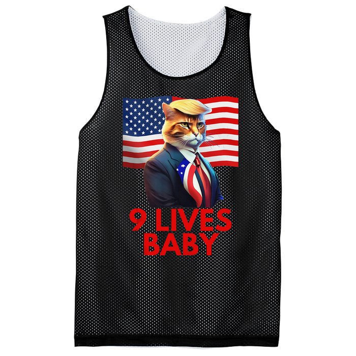 Cat In Suite With Trump Hair American Flag Nine Lives Baby Gift Mesh Reversible Basketball Jersey Tank