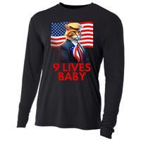 Cat In Suite With Trump Hair American Flag Nine Lives Baby Gift Cooling Performance Long Sleeve Crew