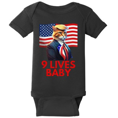 Cat In Suite With Trump Hair American Flag Nine Lives Baby Gift Baby Bodysuit