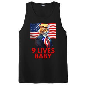 Cat In Suite With Trump Hair American Flag Nine Lives Baby Gift PosiCharge Competitor Tank