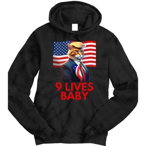 Cat In Suite With Trump Hair American Flag Nine Lives Baby Gift Tie Dye Hoodie