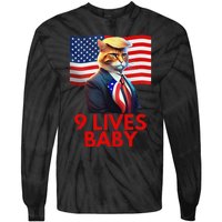 Cat In Suite With Trump Hair American Flag Nine Lives Baby Gift Tie-Dye Long Sleeve Shirt