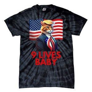 Cat In Suite With Trump Hair American Flag Nine Lives Baby Gift Tie-Dye T-Shirt