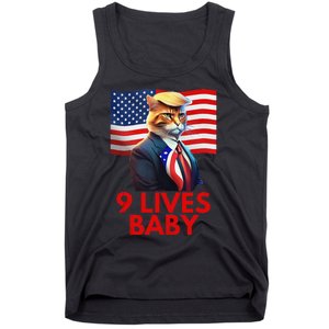 Cat In Suite With Trump Hair American Flag Nine Lives Baby Gift Tank Top