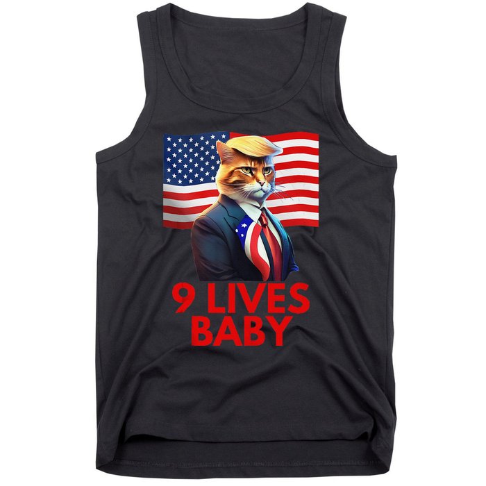 Cat In Suite With Trump Hair American Flag Nine Lives Baby Gift Tank Top