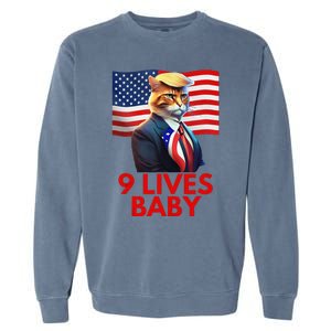 Cat In Suite With Trump Hair American Flag Nine Lives Baby Gift Garment-Dyed Sweatshirt