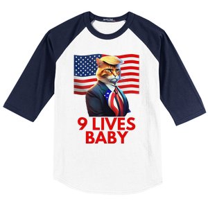 Cat In Suite With Trump Hair American Flag Nine Lives Baby Gift Baseball Sleeve Shirt