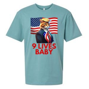 Cat In Suite With Trump Hair American Flag Nine Lives Baby Gift Sueded Cloud Jersey T-Shirt