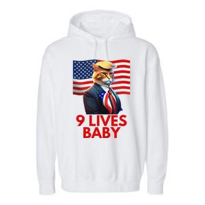 Cat In Suite With Trump Hair American Flag Nine Lives Baby Gift Garment-Dyed Fleece Hoodie