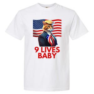 Cat In Suite With Trump Hair American Flag Nine Lives Baby Gift Garment-Dyed Heavyweight T-Shirt