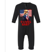 Cat In Suite With Trump Hair American Flag Nine Lives Baby Infant Fleece One Piece