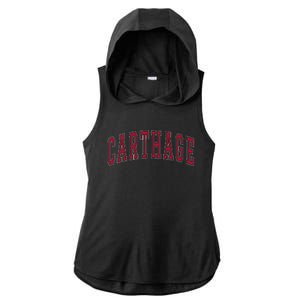 Carthage Illinois Souvenir College Style Red Text Ladies PosiCharge Tri-Blend Wicking Draft Hoodie Tank