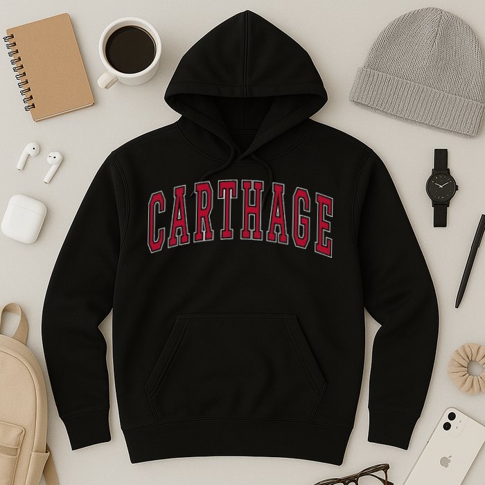 Carthage Illinois Souvenir College Style Red Text Hoodie