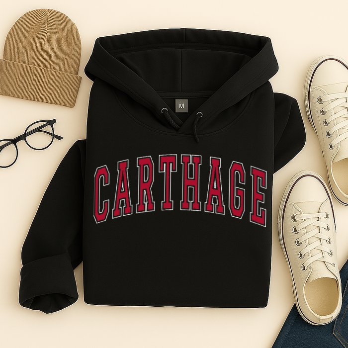 Carthage Illinois Souvenir College Style Red Text Hoodie