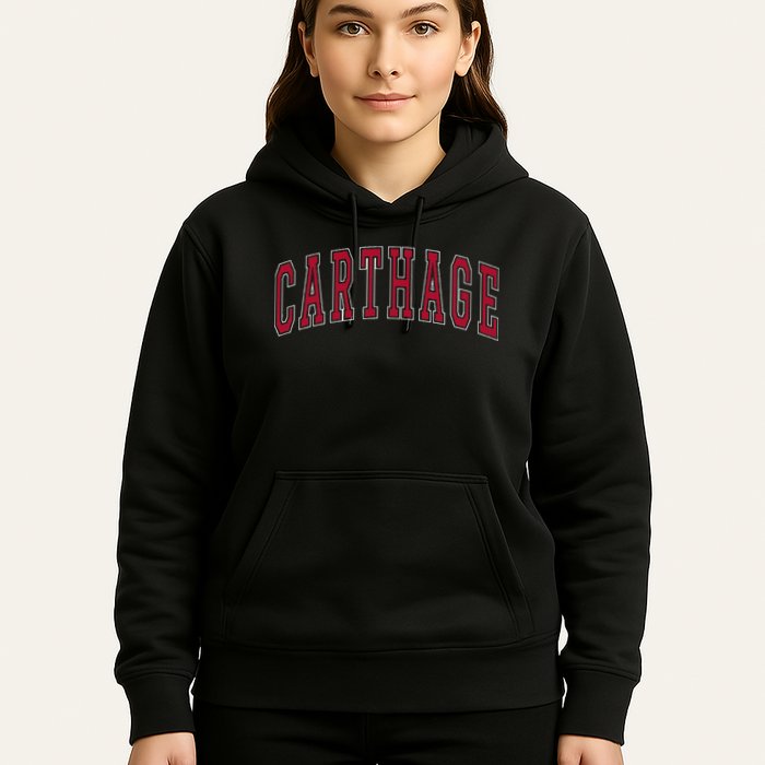Carthage Illinois Souvenir College Style Red Text Hoodie