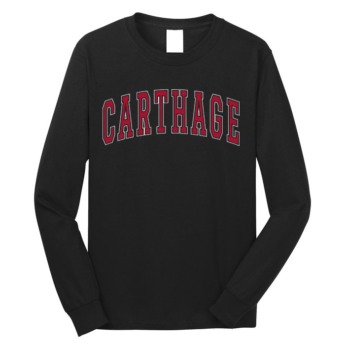 Carthage Illinois Souvenir College Style Red Text Long Sleeve Shirt